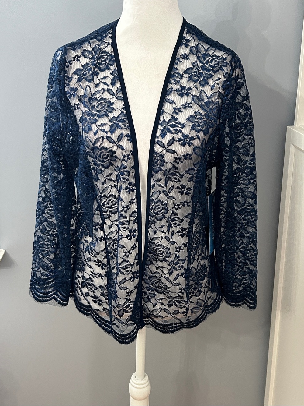 Sally Navy Blue Lace Cardigan Open Front Formal Evening Jacket XL Event MOB NWT